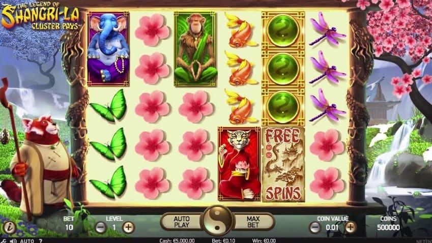 Symboler med høj og lav værdi i NetEnts online spilleautomat The Legend of Shangri-La