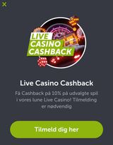 Comeon live casino cashback