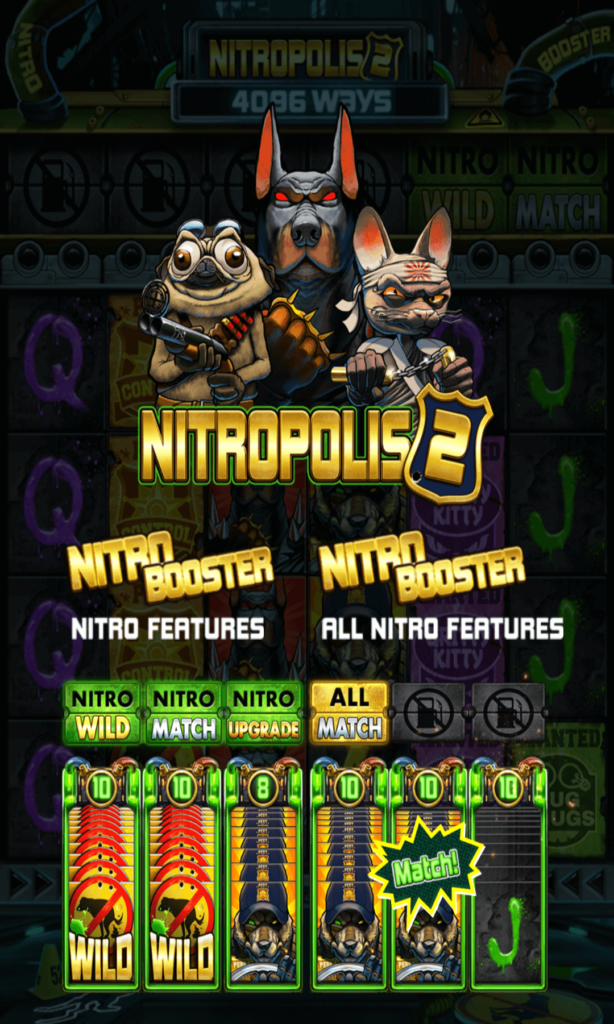 Nitropolis 2 spilfunktioner og symboler
